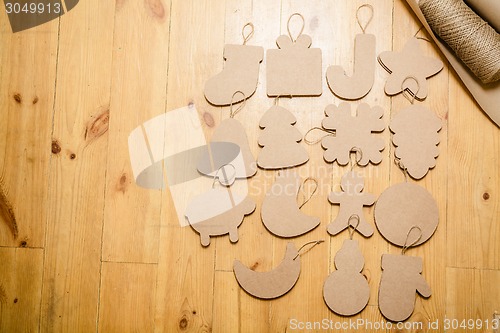 Image of Cardboard toys for the Christmas tree or garland. New year decorations.