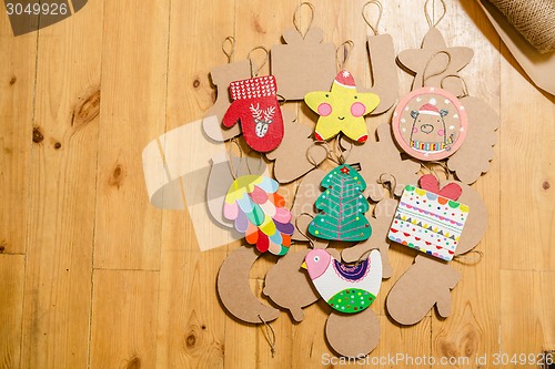 Image of Cardboard toys for the Christmas tree or garland. New year decorations.