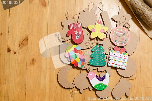 Image of Cardboard toys for the Christmas tree or garland. New year decorations.