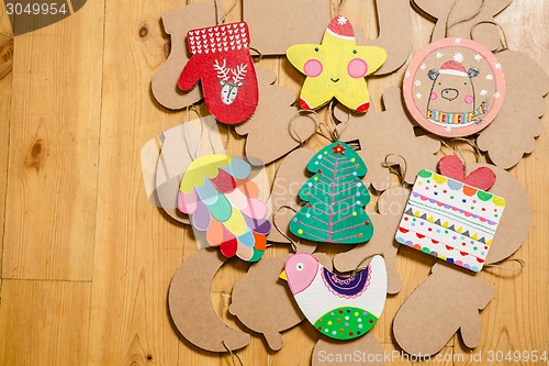 Image of Cardboard toys for the Christmas tree or garland. New year decorations.