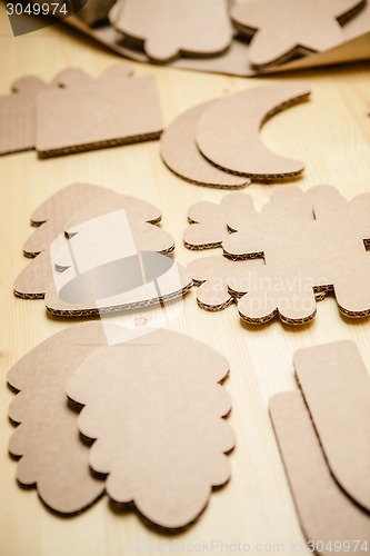 Image of Cardboard toys for the Christmas tree or garland. New year decorations.