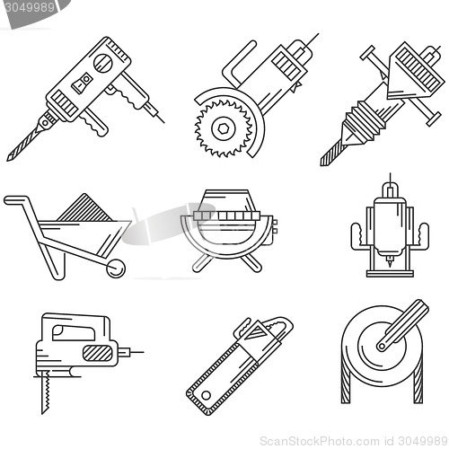 Image of Black outline vector icons for construction equipment