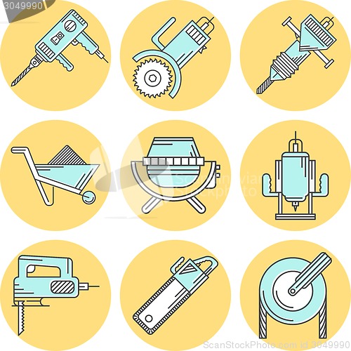 Image of Flat line colored vector icons for construction equipment