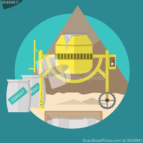 Image of Flat vector illustration for construction site. Concrete mixer