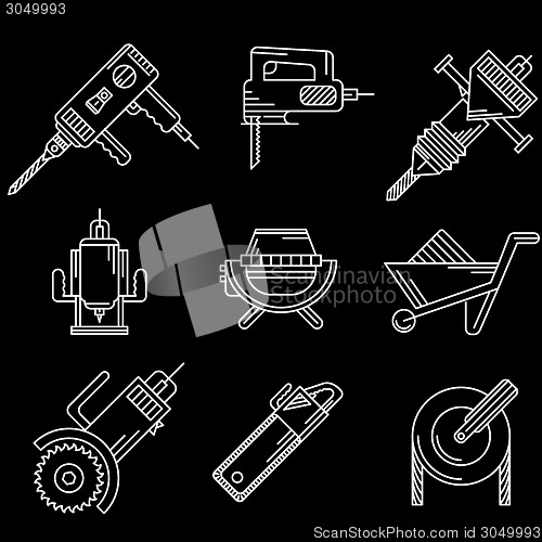Image of White outline vector icons for construction equipment