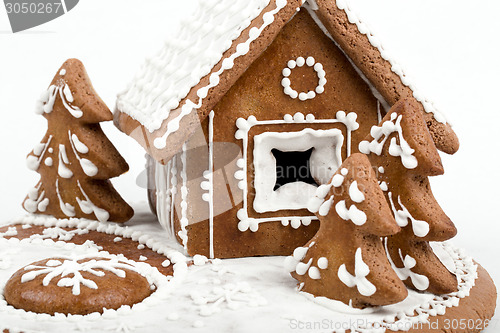 Image of Holiday Gingerbread house isolated on white. 