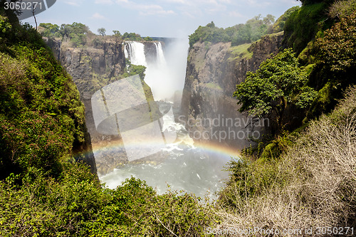 Image of The Victoria falls with mist from water