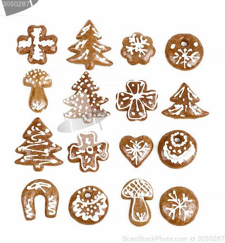 Image of christmas gingerbreads on white background