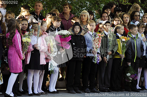 Image of Pupils of elementary school on a solemn ruler on September 1 in 