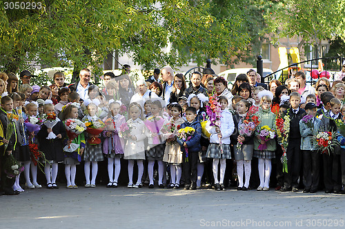 Image of Pupils of elementary school on a solemn ruler on September 1 in 