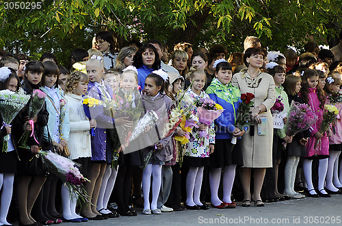 Image of Pupils of elementary school on a solemn ruler on September 1 in 