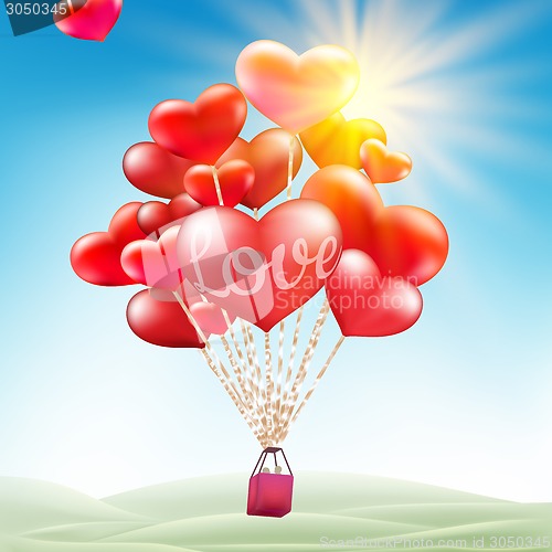 Image of Couple in hot air hearts balloons. EPS 10