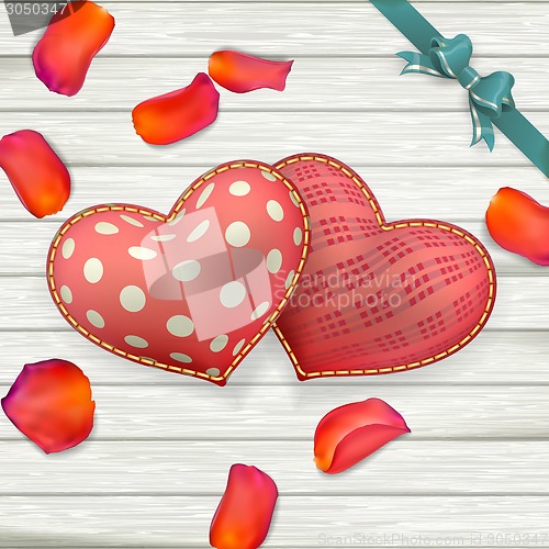 Image of Valentines Day toys on wooden plates. EPS 10