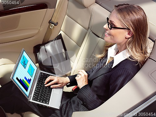 Image of businesswoman has a fan with laptop