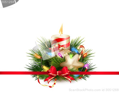 Image of Christmas still life with candle. EPS 10
