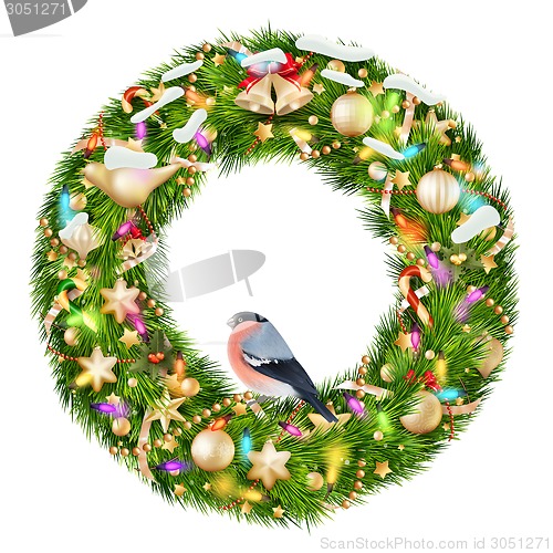 Image of Green christmas wreath with decorations. EPS 10