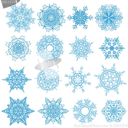 Image of Blue snowflakes isolated set on white. EPS 10