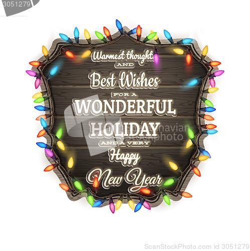 Image of Wooden Board With Christmas Attributes. EPS 10