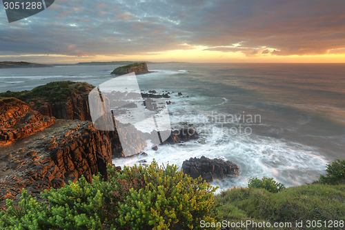 Image of Beautiful morning with soft light on the rocks at Minamurra