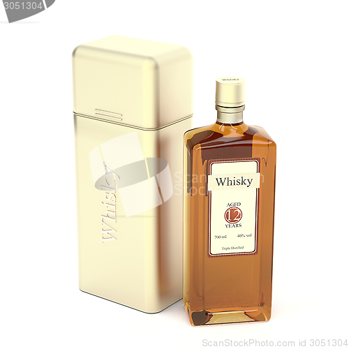 Image of Whisky bottle and metal box