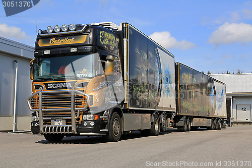 Image of Accessorized Scania V8 Full Trailer Truck Transports Frozen Food