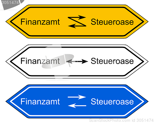 Image of Direction sign finance office and tax exile