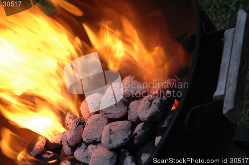 Image of flaming charcoals in kettle