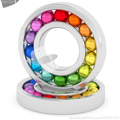 Image of Bearings with colorful balls on white background