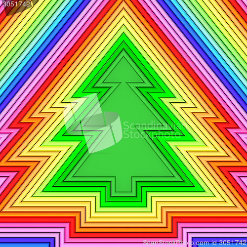 Image of Christmas tree shape composed of colorful metallic pipes