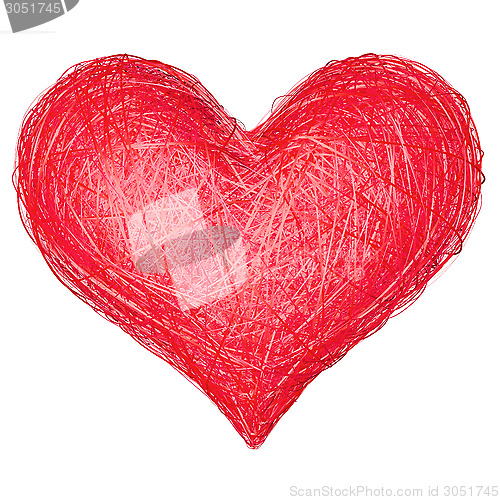 Image of Heart shape composed of red ribbons isolated on white