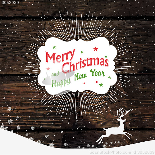 Image of Christmas Card with Falling Snow and Deer Silhouette