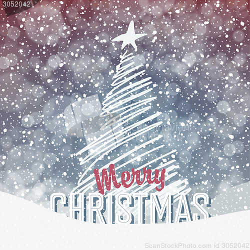 Image of Falling Snow. Christmas Background with Christmas Tree Symbol