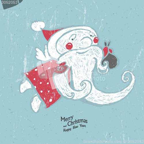 Image of Hand-Drawn Santa on blue textured background