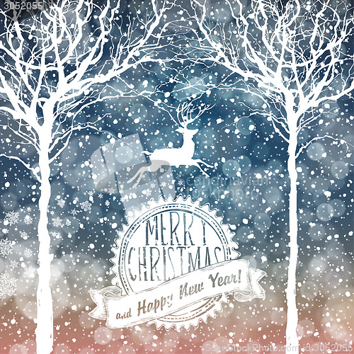 Image of Falling Snow. Merry Christmas Background with Text