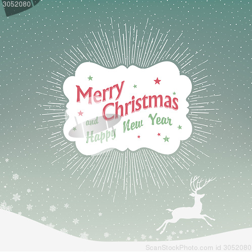 Image of Christmas Background with Falling Snow and Deer Silhouette