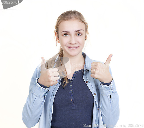 Image of young woman two thumbs