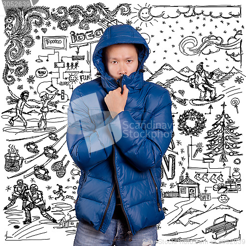 Image of Asian Man in Down Padded Coat 