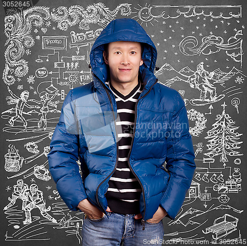 Image of Asian Man in Down Padded Coat 