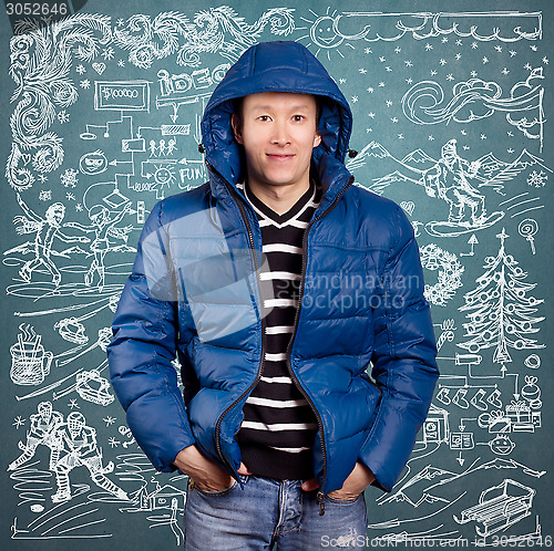 Image of Asian Man in Down Padded Coat 