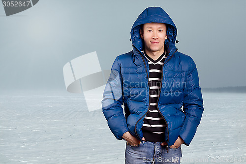 Image of Asian Man in Down Padded Coat