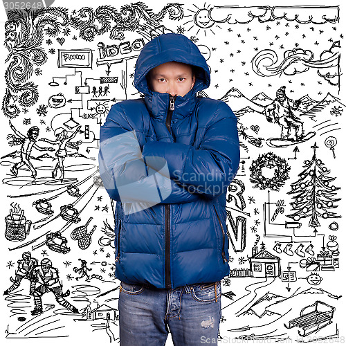 Image of Asian Man in Down Padded Coat 