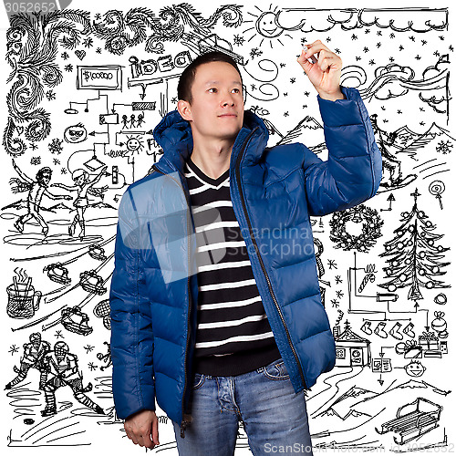 Image of Asian Man in Down Padded Coat 