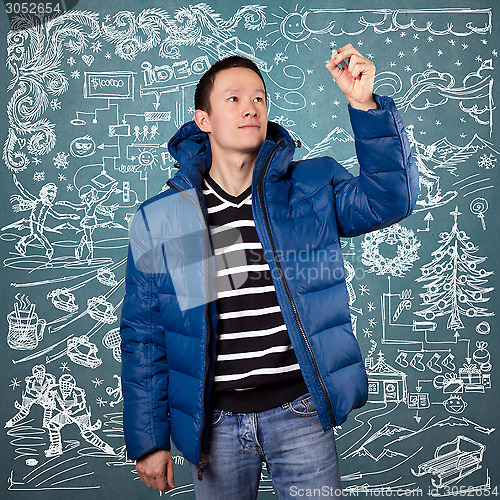 Image of Asian Man in Down Padded Coat 