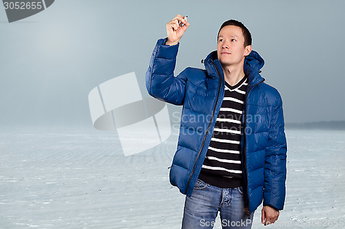 Image of Asian Man in Down Padded Coat