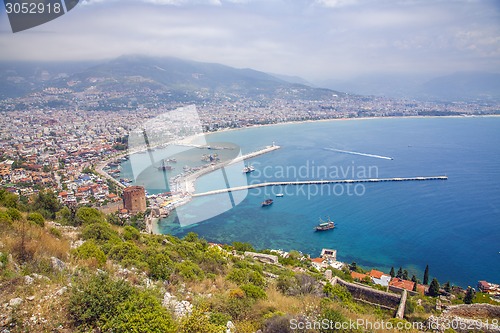 Image of Alanya city hill, city coast, view from castle. Turkey