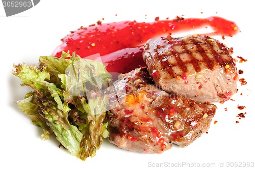 Image of Grilled steaks and vegetable salad