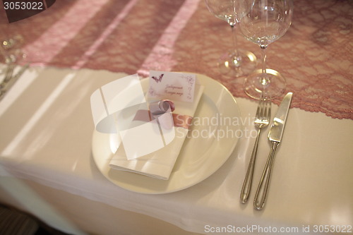 Image of Fancy table set for a wedding dinner