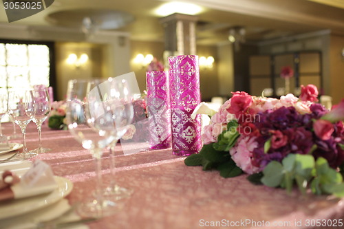 Image of Wedding served decorated tables