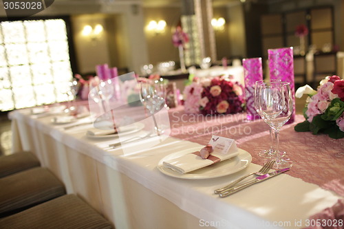Image of Wedding served decorated tables