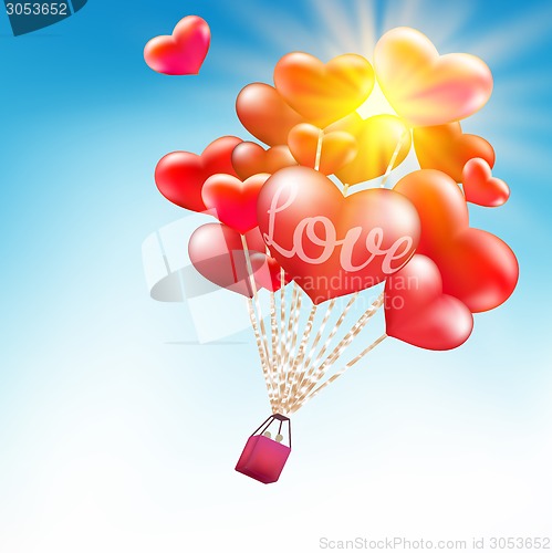 Image of Couple in hot air hearts balloons. EPS 10